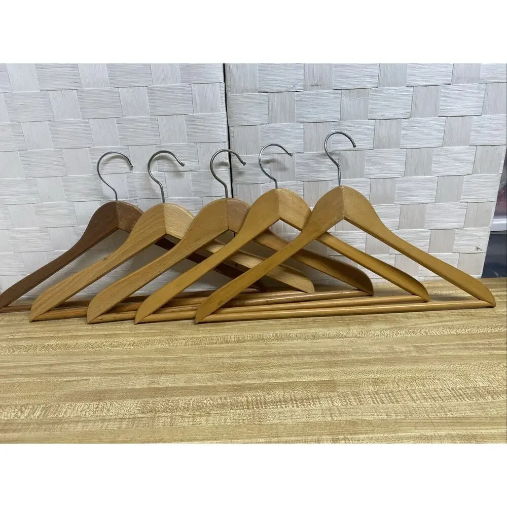 Quality Wooden Hangers - Slightly Curved Hanger Set - Solid Wood 5 Natural